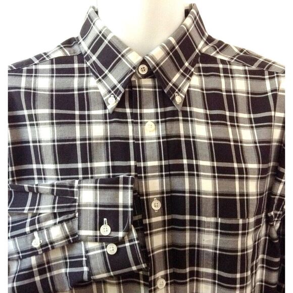 Turnbury Shirt Men's Large Black White Plaid Button Down Cotton Business Casual - Picture 2 of 4